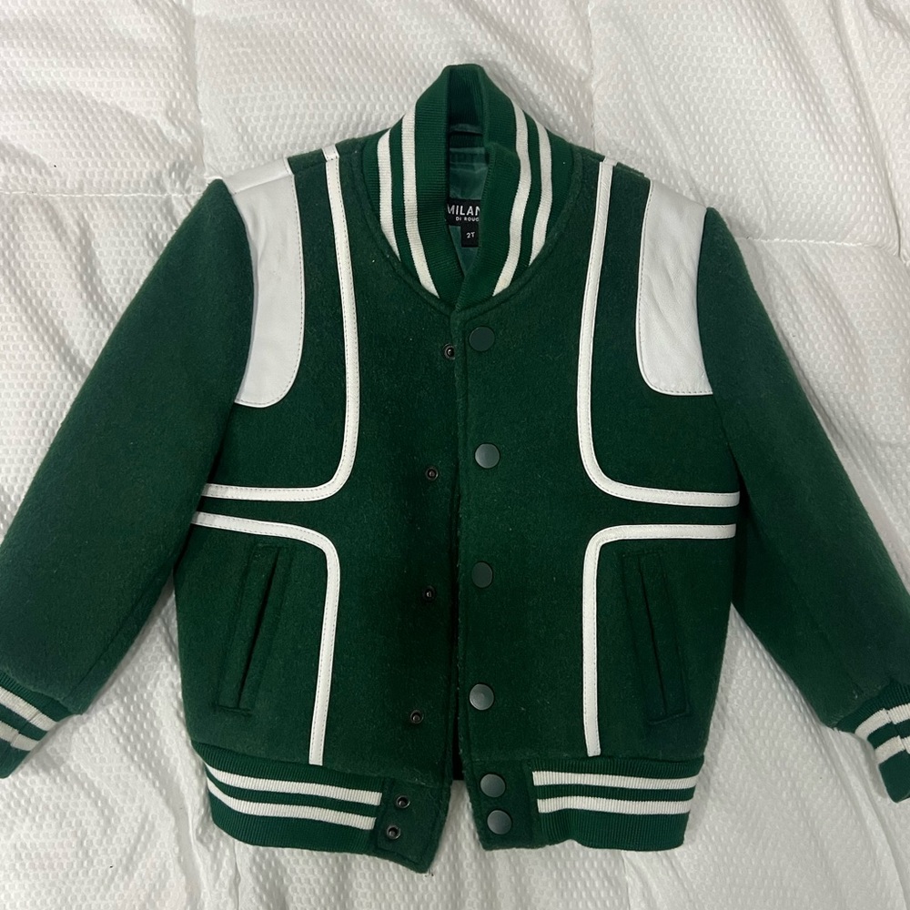 Green Milano Di Rouge Kids Gamble Jacket Wool Bomber Jacket 2T Unisex - Picture 5 of 7